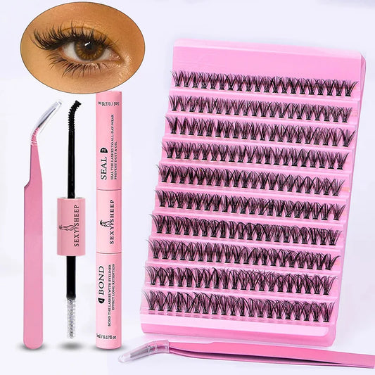 DIY Eyelash Extension Kit Individual Lashes Cluster D Curl 8-16mm Mix Lash Clusters with Lash Bond